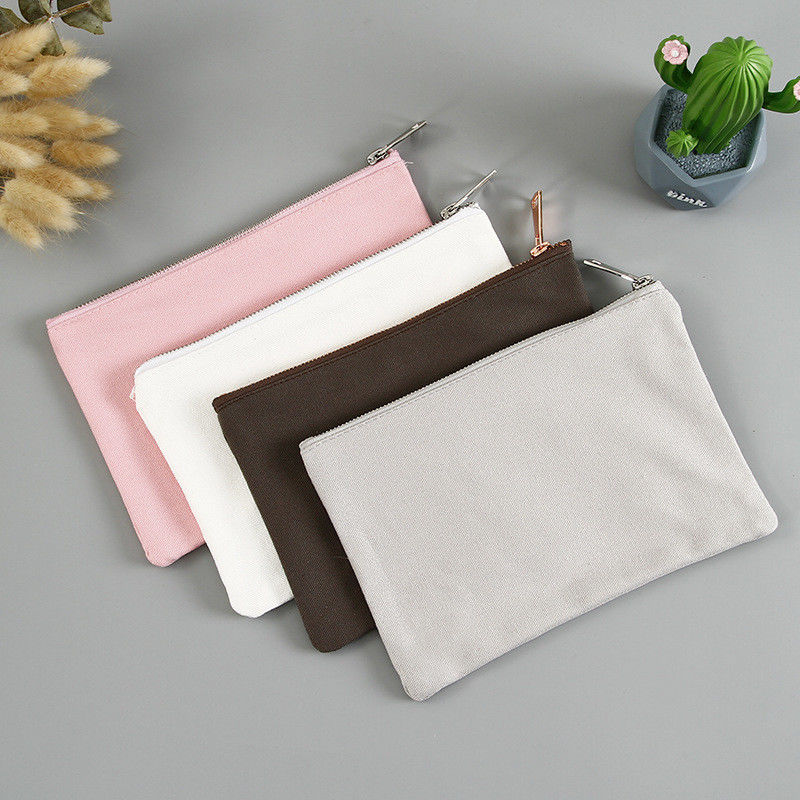 Sacchetto cosmetico a doppio lato con chiusura a cerniera per accessori in tela di cotone ecologico