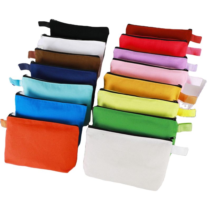 Borsa di matita con cerniera di tela per logo personalizzato, borsa di trucco stampata e articoli di viaggio essenziali