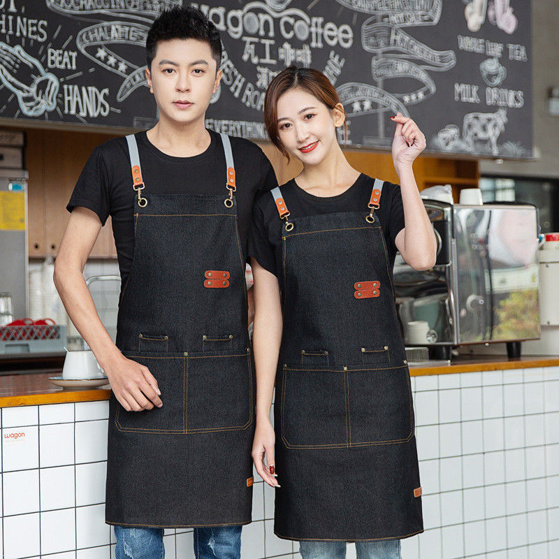 Custom Logo stampato cotone denim Bib Apron Ideale per ambienti di bar e ristoranti occupati