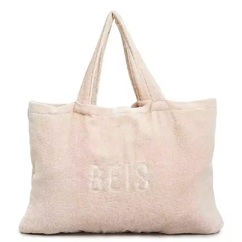 Donna Borsa da asciugamano Borsa da spiaggia ricamata su misura Large Pink Terry Cloth Carry