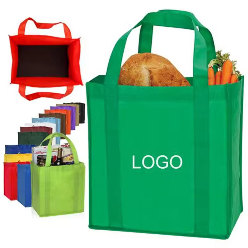 Logo personalizzato stampato sacchetti di tote non tessuti riutilizzabili per il trasferimento di calore degli acquirenti di alimentari