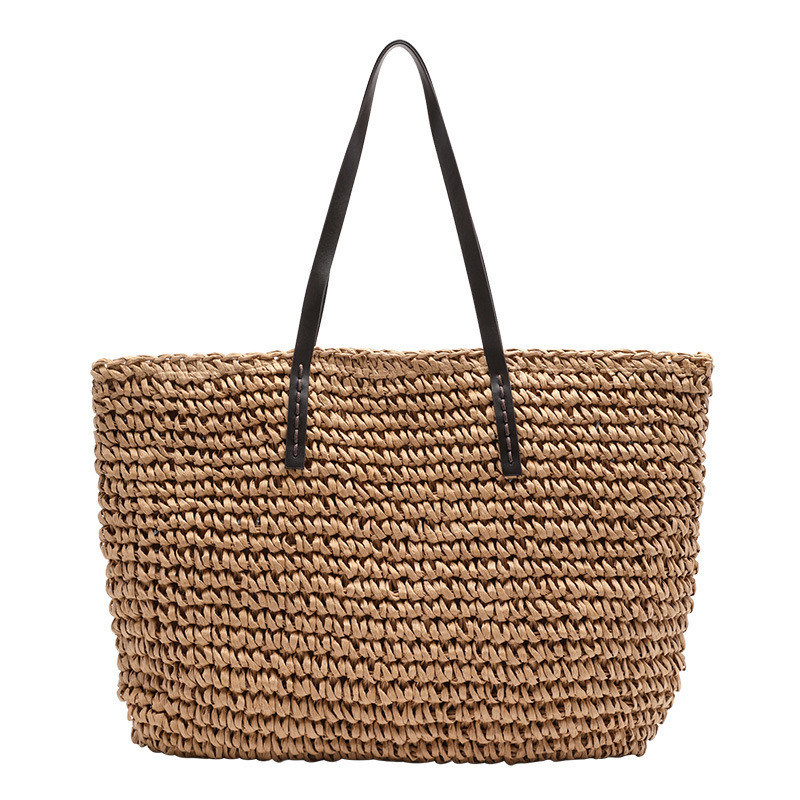 Colore personalizzato Maschera da spalla femminile Borsa da mano grande Straw Beach Tote Bag per la vita quotidiana