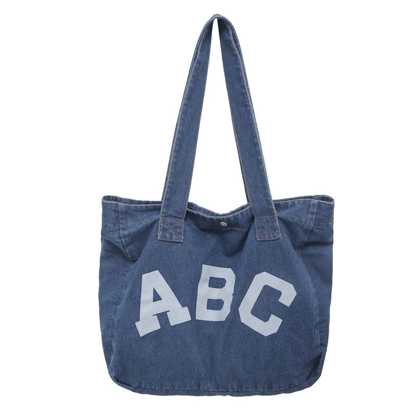 Borsa da spiaggia tessuta in denim stampata su misura con stile soft-loop e accettazione OEM / ODM