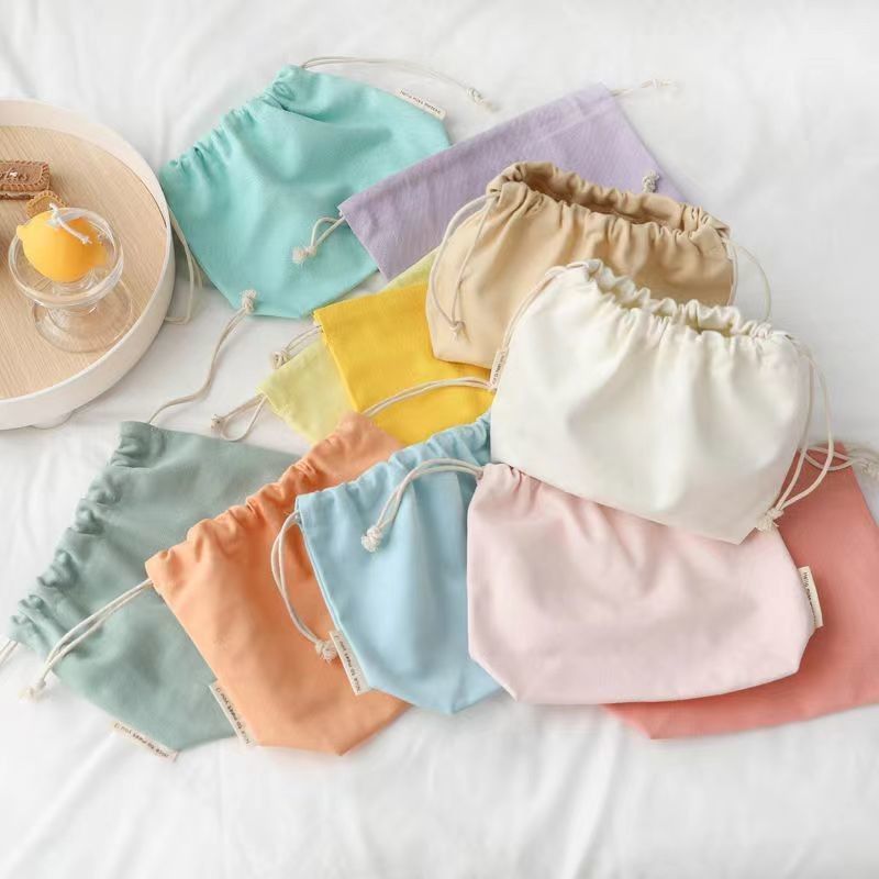 Taschino per imballaggio a corda di tessuto di tela di cotone organico riciclabile a colori di caramelle personalizzato