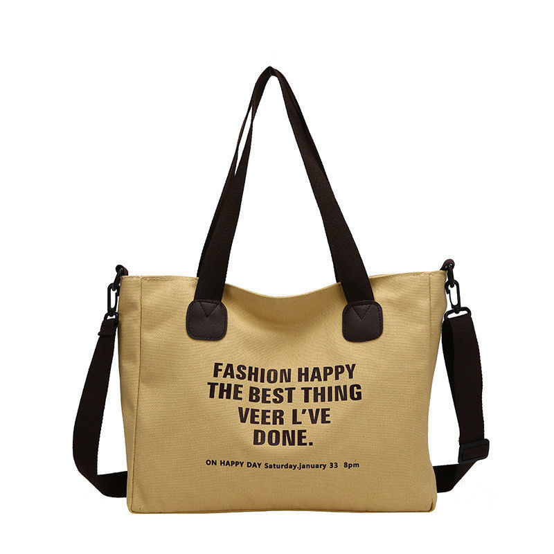 Lettera quotidiana della vita scolastica Stampa Borsa di cotone per donne Crossbody Canvas Shopping Bag