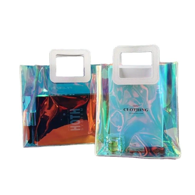 Chiusura aperta Custom trasparente regalo in PVC Iriscente Tote borsa cosmetica per un aspetto alla moda