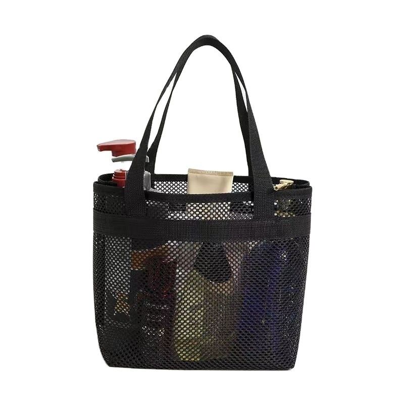 Borsa per la toilette a maglia di logo personalizzata Borsa per lo shopping ecologico con cerniera Borsa a maglia di nylon piccola