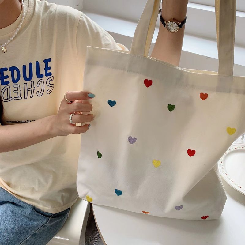 Borsa da spalla di tela ricamata su misura per donne Borsa da spalla da shopping durevole di medie dimensioni