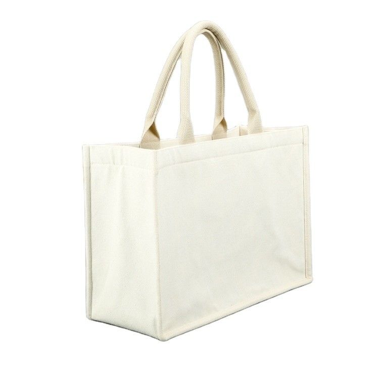 Borsa per logo personalizzata di forma quadrata di tela impermeabile stratificata di cotone per lo shopping Borsa da spiaggia