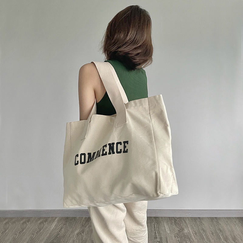 Borsa naturale in tela extra grande con stampa del logo per le necessità di acquisto