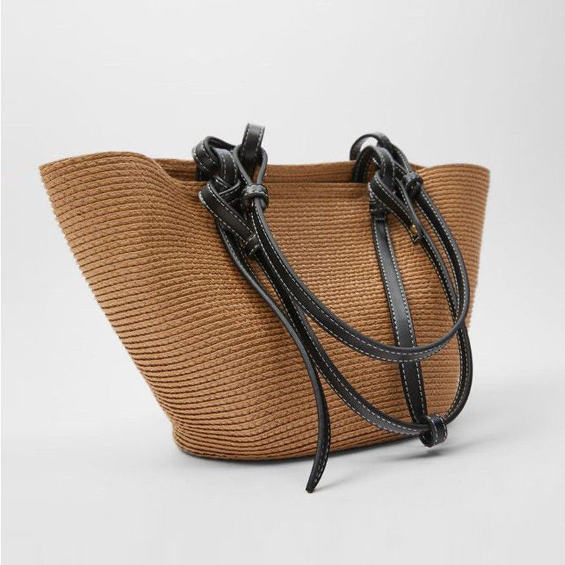 Sacchetto da spiaggia di paglia di grande capacità in alluminio sacchetto da spalla in tessuto artigianale vintage sacchetti di raffia di rotino