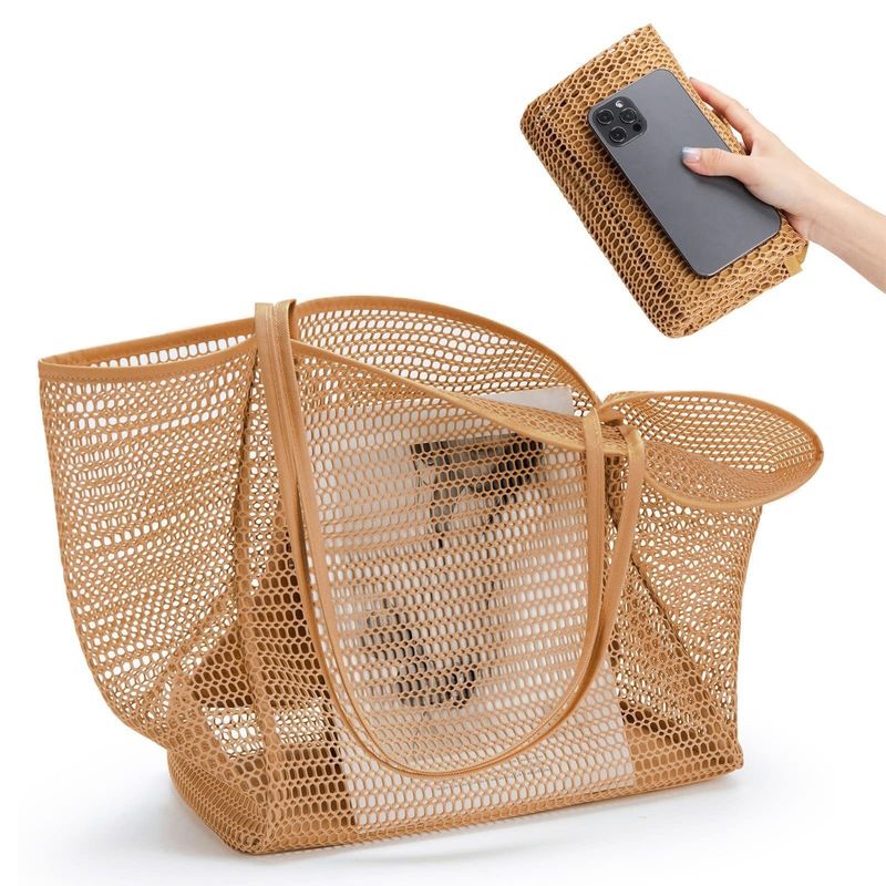 Borsa da spiaggia a maglia riutilizzabile Borsa da spalla di grande capacità personalizzata per viaggi all'aperto per donne