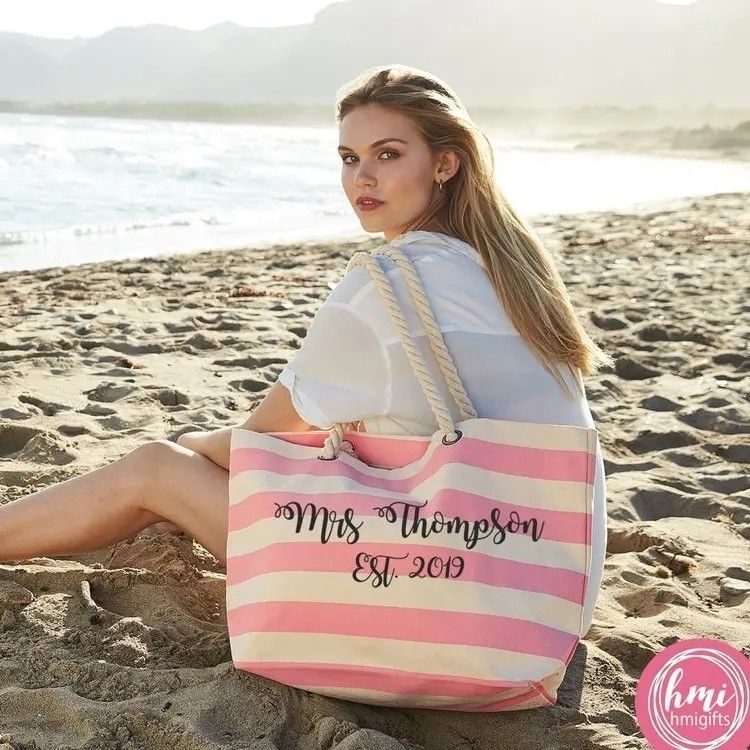 Logo personalizzato Canvas Strip Tote Bag per Summer Beach School Bag Trolley Arrivo