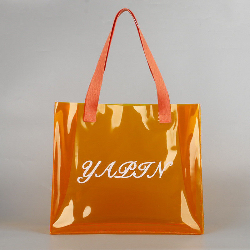 Stampa a schermo di seta Logo personalizzato Sacchetto da shopping Sacchetto trasparente in PVC con materiale di tela