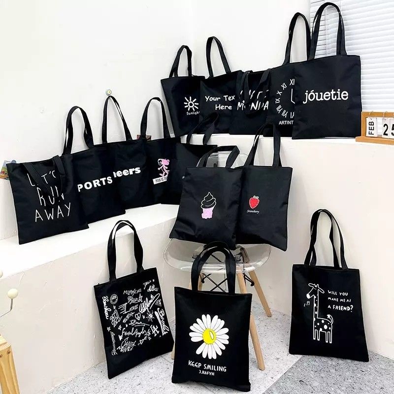 Logo personalizzato Studente coreana di sesso femminile Sacchetto di tela di cotone a spalla semplice di grande capacità