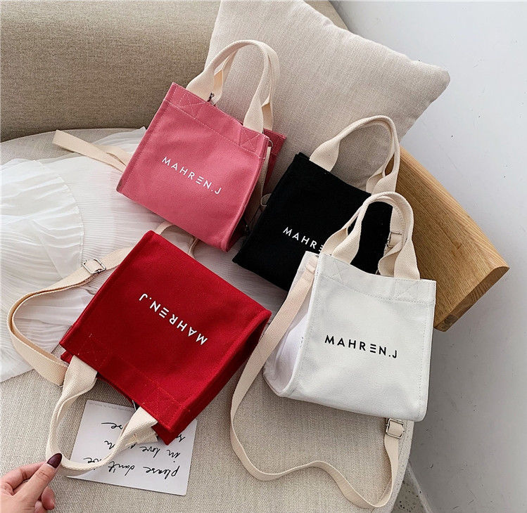 Colore personalizzato Piccola donna di cotone Canvas Shopping Tote Bag con logo stampato su misura