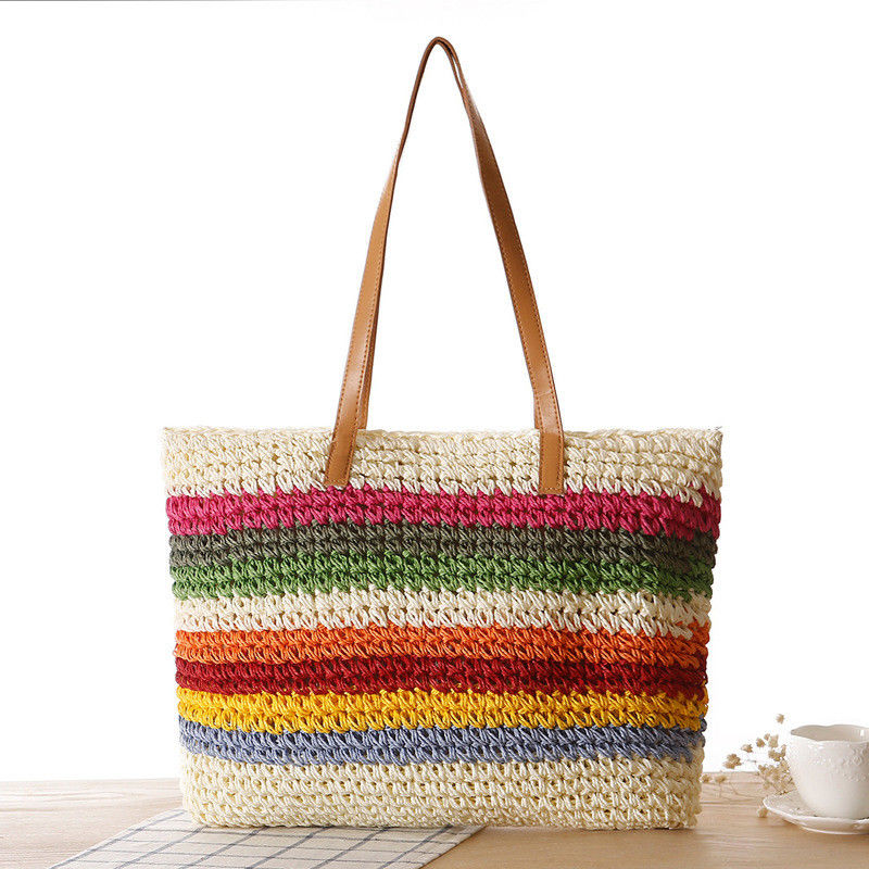 Materiale principale Paglia 2022 Moda Donna Beach Tote Bag Con Colore Personalizzato