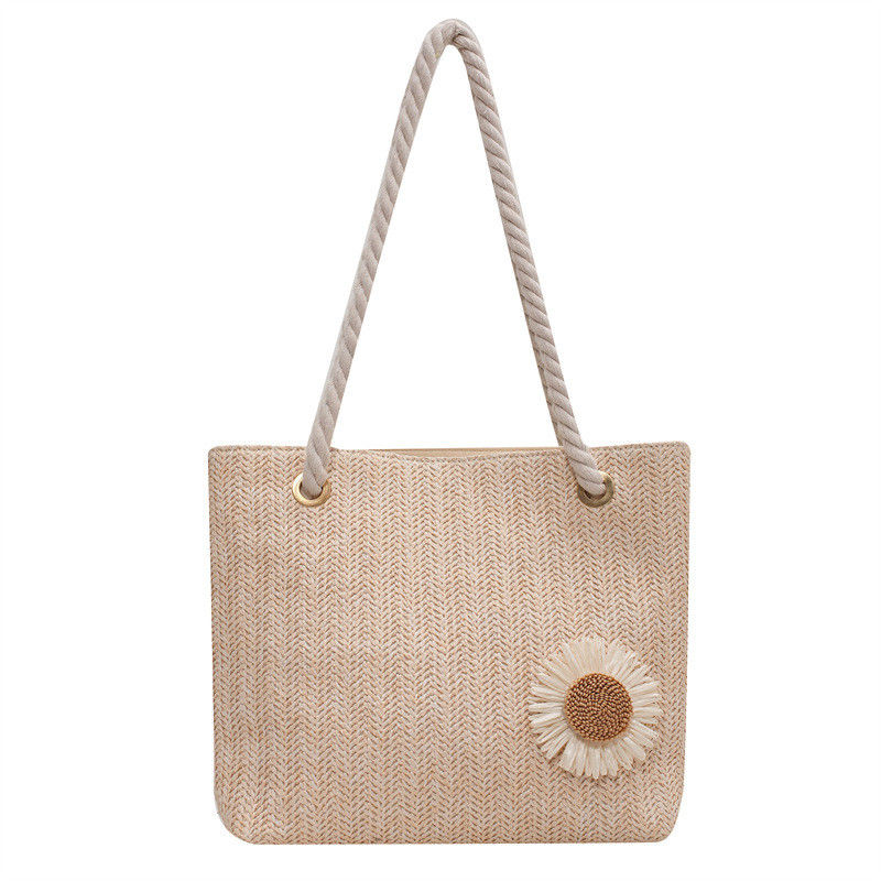 2022 Borse di mano semplici Borsa da spiaggia di paglia Moda Sciarpa di seta Borse da spalla femminile con materiali