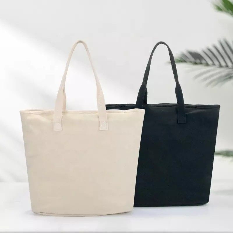 White Beach Shopping Tote Bags con maniglia di cotone e logo stampato su misura