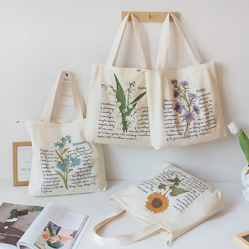 Borsa da shopping in cotone riutilizzabile di medie dimensioni, ecologica e con modello di lettere
