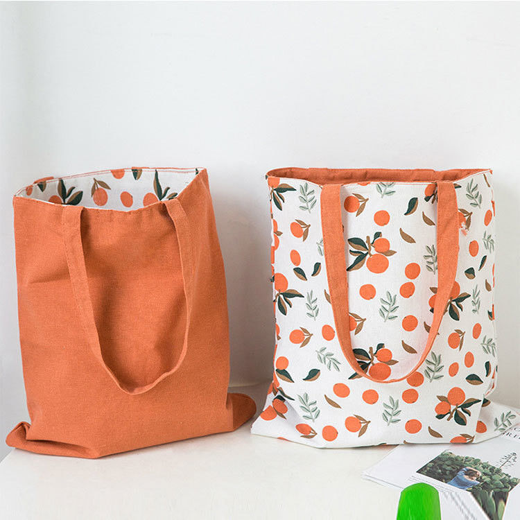 Logo personalizzato Borsa pieghevole di cotone a tela di taglia media per la spesa alimentare